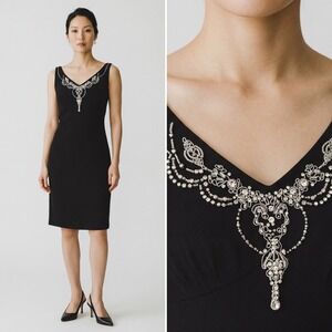 Casual Corner Black Beaded Rhinestone Sheath Dress 4 6 Vintage glam LBD Y2K 90s